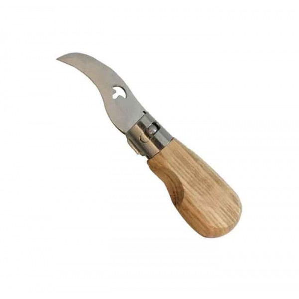 Couteau incurvé à champignons avec manche en bois naturel à brosse